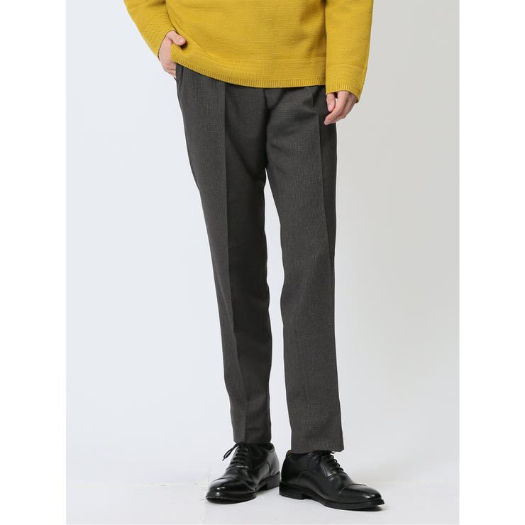 【10％OFFクーポン！12/11(木)1:59まで】TAKA-Q MEN Woolen Tec On スリムフィット ノータックスラックス 千鳥グレー スーツ