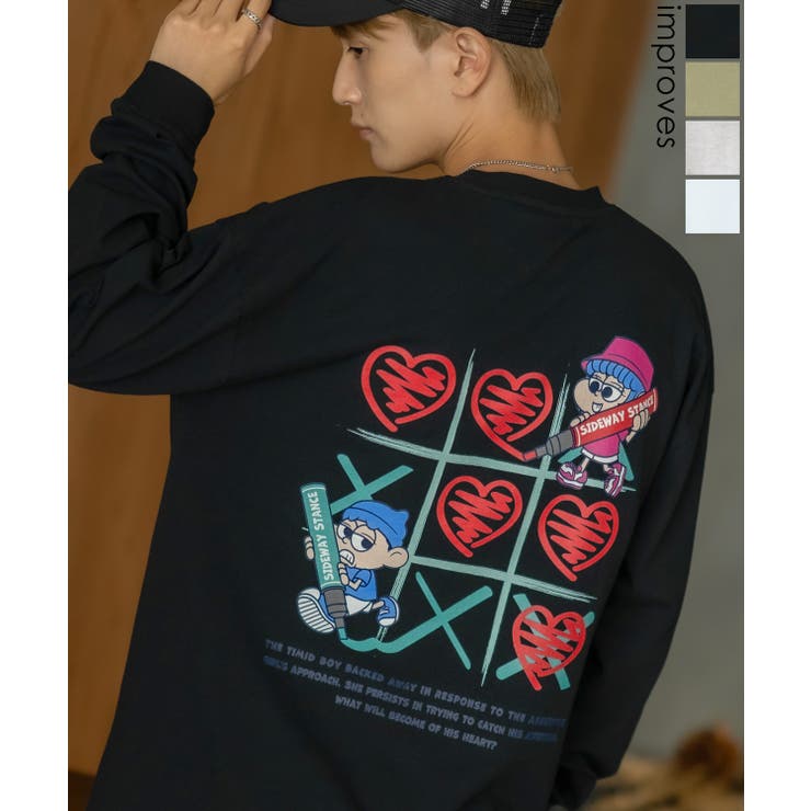 【10％OFFクーポン！3/26(木)1:59まで】improves 長袖Tシャツ メンズ SIDEWAY STANCE サイドウェイスタンス マルバツプリント カットソー ロンT 大きめ アメカジ カジュアル スケーター ストリート 古着MIX 韓国