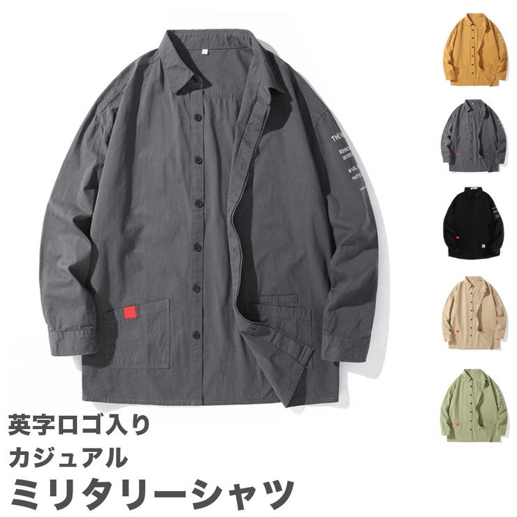 【10%OFFクーポン!12/11(木)1:59まで】RAiseNsE ロゴ入り ミリタリーシャツ メンズ 長袖 プリント 無地 ボタンシャツ シャツジャケット...