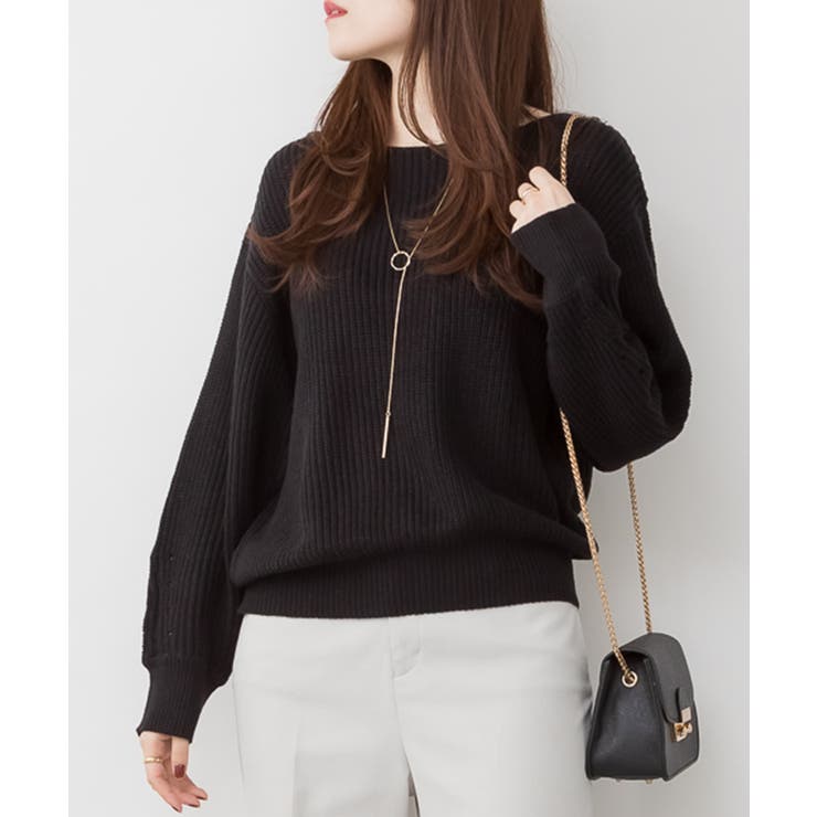 【10％OFFクーポン！1/29(木)1:59まで】atONE ボートネック畔編みセーター トップス