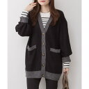 atONE コンビネーションカラーVネックカーディガン トップス