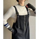 【5%OFFクーポン 9/11 1:59まで】JUNOAH ハーフジップデニムジャンパースカート ワンピース・ドレス