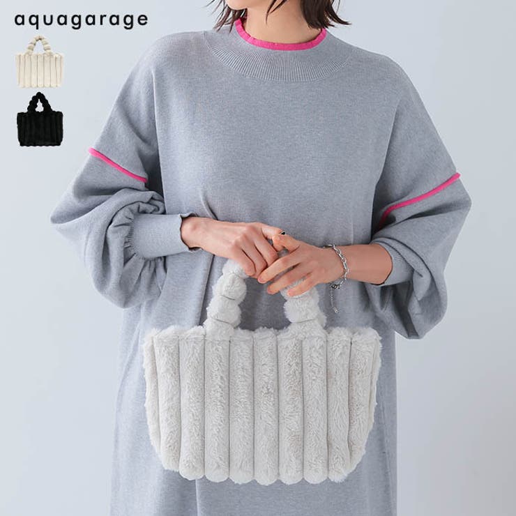 【20％OFFクーポン！11/20(木)限定！】aquagarage ストライプファープチトートバッグ バッグ・鞄