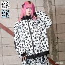 【4/17 9:59まで 10%OFFクーポン】わんわん ジャケット ブルゾン 長袖 原宿 原宿系 ファッション 犬 いぬ ダルメシアン ドット 総柄 パンク ...