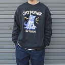 MODISH GAZE 裏毛 クルーネック 長袖 スウェット CAT POWER トップス