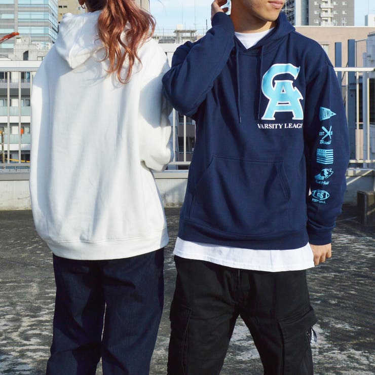 【10％OFFクーポン！1/16(金)1:59まで】MODISH GAZE 裏毛 長袖 ロゴ プルパーカー 袖ロゴ トップス