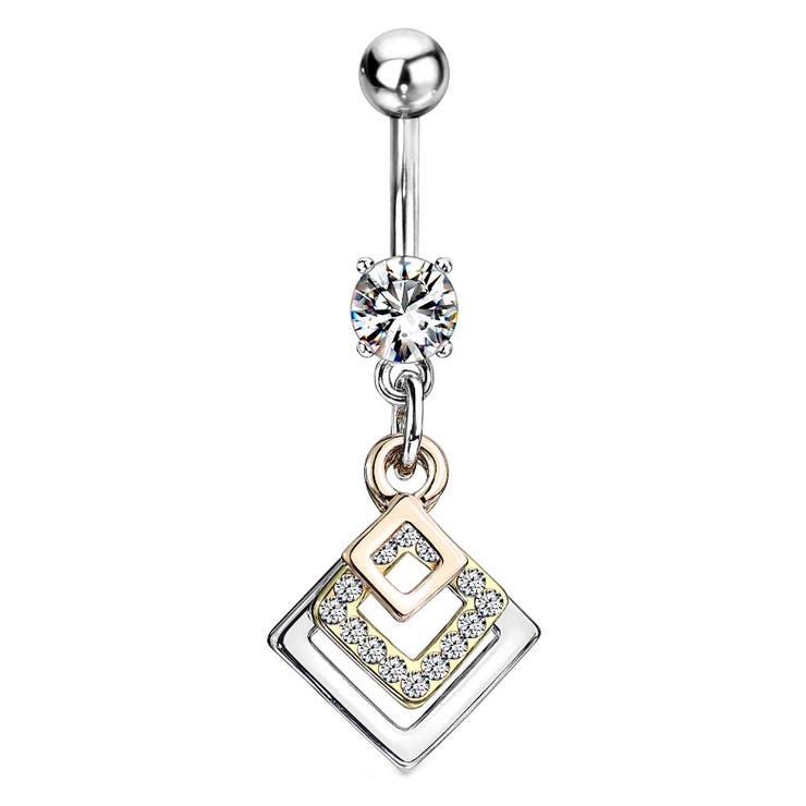 【10％OFFクーポン！配布中！】ピアス専門店HOMESLICEPRODUCTIONS ヘソピアス トリプルスクエア バナナバーベル 14G アクセサリー