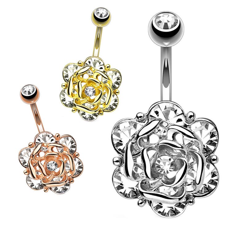 【10％OFFクーポン！2/10(火)1:59まで】ピアス専門店HOMESLICEPRODUCTIONS ヘソピアス ジュエルローズ バナナバーベル 14G アクセサリー