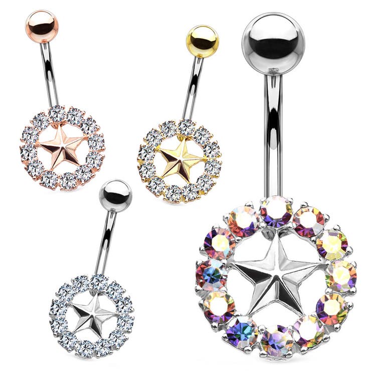【10%OFFクーポン!11/27(木)1:59まで】ピアス専門店HOMESLICEPRODUCTIONS ヘソピアス 14G サークル スター ウィズ クリス...