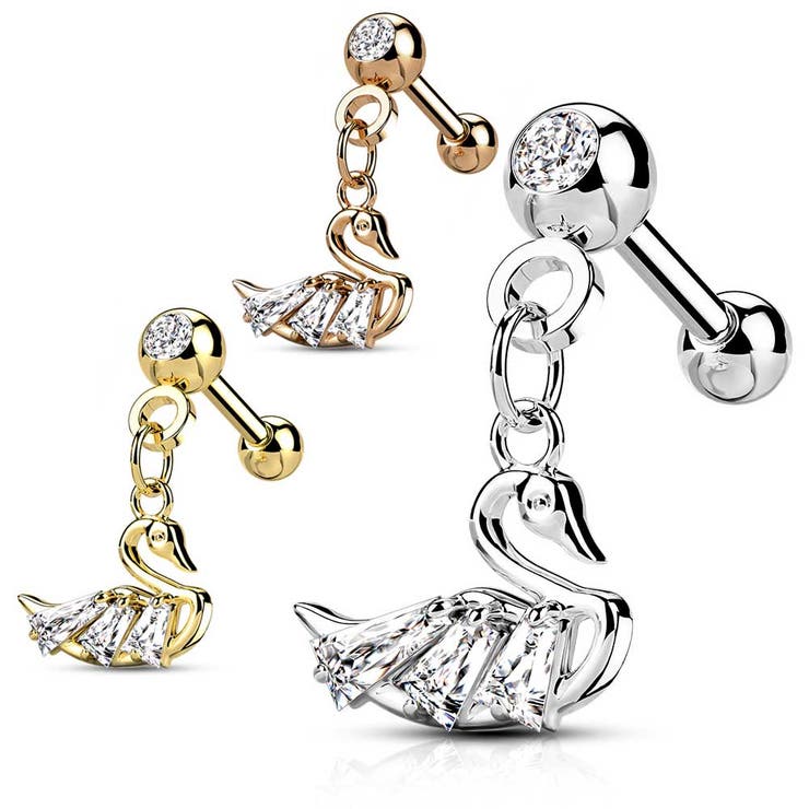 【10%OFFクーポン!11/27(木)1:59まで】ピアス専門店HOMESLICEPRODUCTIONS ボディピアス CZ ジュエル スワン ダングル スト...