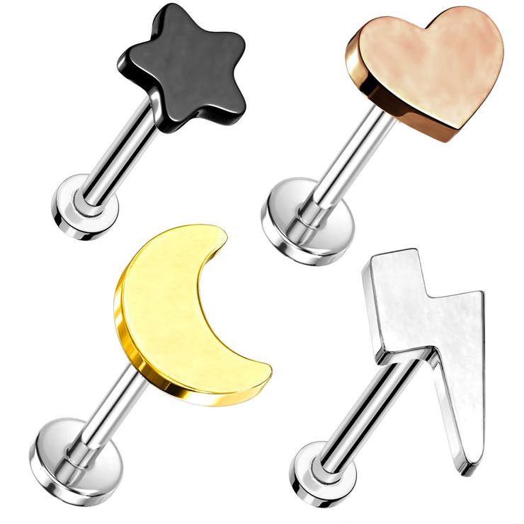 ピアス専門店HOMESLICEPRODUCTIONS ボディピアス ラブレットスタッド 20G 18G 16G 14G プッシュタイプ ハート ムーン スター ボルト 軟骨ピアス 耳ピアス ヘリックス インプラントグレードチタン ラブレット リップ ボデ