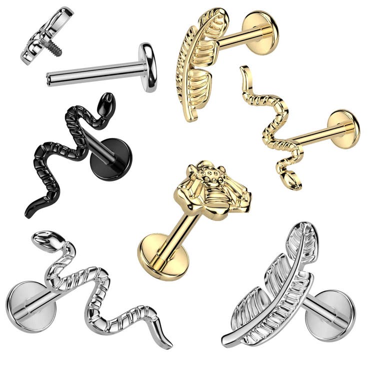 ピアス専門店HOMESLICEPRODUCTIONS ボディピアス ラブレットスタッド インターナル 16G スネーク ヘビ 蛇 巳 リーフ 葉 ハチ 蜂 内ねじ 軟骨ピアス 耳ピアス ヘリックス インプラントグレードチタン ラブレット リップ ボディー