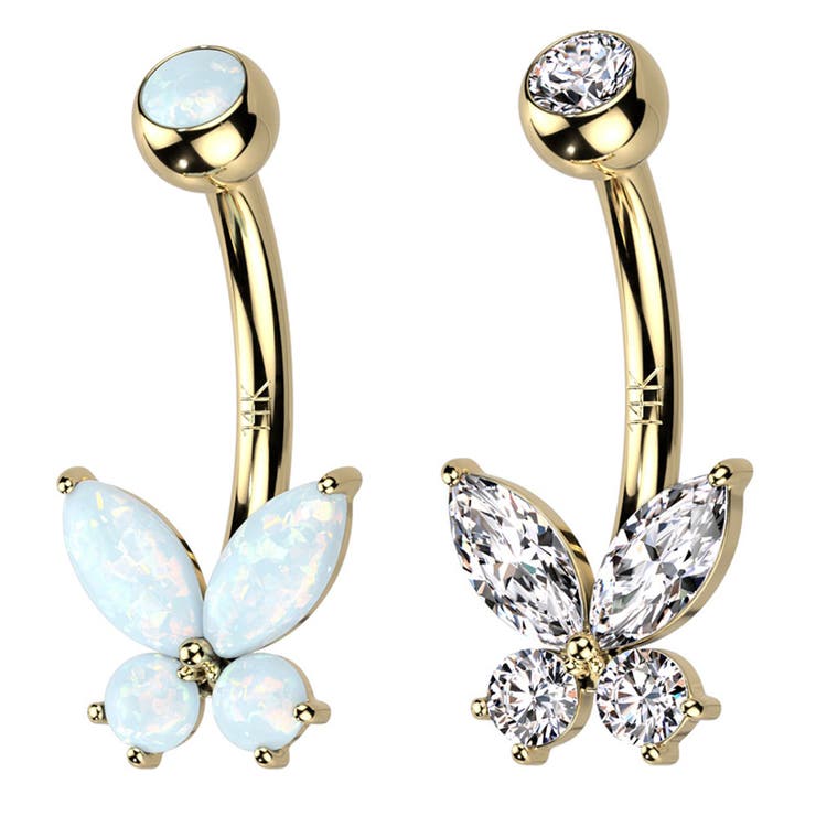 ピアス専門店HOMESLICEPRODUCTIONS ヘソピアス 14G 14K ゴールド ミニ バタフライ 蝶々 ジュエル バナナバーベル ボディピアス へそ...