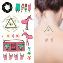 ピアス専門店HOMESLICEPRODUCTIONS タトゥーシール ピラミッドアイ&ユニコーン&ラジカセ【タトゥーシール/TATTOO/ボディシール/刺青シール/ステッカー】【Halloween/ハロウィン/イベント/tattooシール/ボディペイント