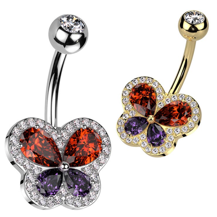 【10％OFFクーポン！12/11(木)1:59まで】ピアス専門店HOMESLICEPRODUCTIONS ヘソピアス 14G バタフライ 蝶 ジュエル エッジ 縁ジュエル バナナバーベル ジュエリー ボディピアス へそピ ボディーピアス ボディピ 31