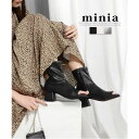 minia フェイクレザーブーサン 5cmヒール minia ◇ ブーツ ショートブーツ ブーツサンダル ブーサン ハイカットサンダル 春ブーツ 晩夏 チャンキーヒール ブロックヒール レディース シューズ 靴 シューズ・靴