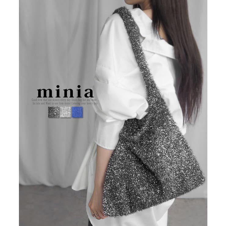 【10％OFFクーポン！11/27(木)1:59まで】minia ラメシャギーニットトートバッグ バッグ・鞄