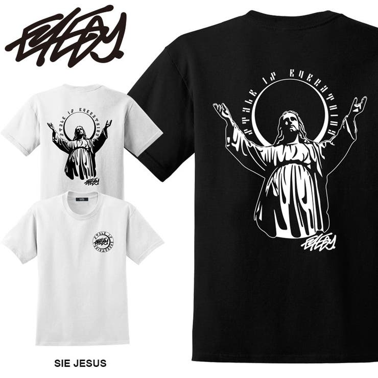 EYEDY EYEDY アイディー SIE JESUS ショートスリーブTシャツ 大きいサイズ WHTIE BLACK ホワイト ブラック ビッグシルエット 半袖 プリント かっこいい おしゃれ 人気 安い ブランド ビッグサイズ チカーノ 夕暮れ スト