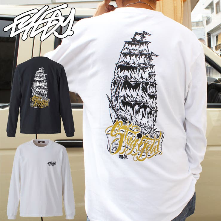 EYEDY EYEDY アイディー 大きいサイズ メンズ ロングTシャツ SHIP ロンT 長袖 M L XL XXL XXXL Tシャツ デザイン プリント Tシャツ WHITE BLACK ホワイト ブラック かっこいい おしゃれ 人気 安い ブラン