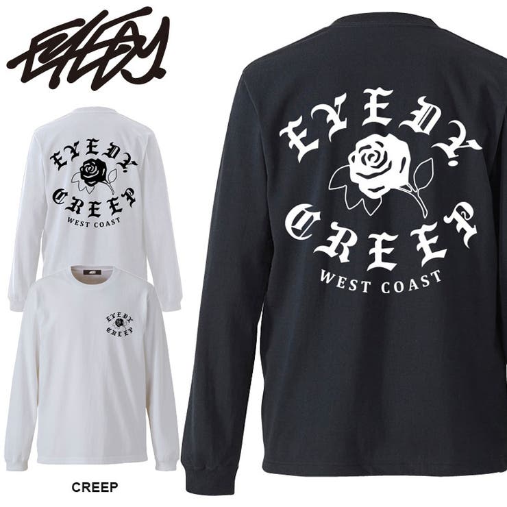EYEDY EYEDY アイディー CREEP 薔薇 ローズ ロック ロングスリーブTシャツ 大きいサイズ WHTIE BLACK ホワイト ブラック 長袖 プリント かっこいい おしゃれ 人気 安い ブランド ビッグサイズ ストリート系 アメカジ 通勤