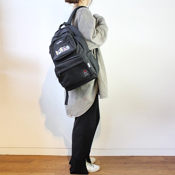 【10％OFFクーポン！3/26(木)1:59まで】EYEDY Keith Haring キース・ヘリング アートプリント ビッグポケット リュック バックパック メンズ レディース 軽量 バックパック リュックサック 通学 おしゃれ 通勤 大容量 学生