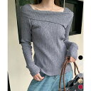 【5%OFFクーポン 9/11 1:59まで】Miniministore リブニットトップス オフショルダー 長袖 トップス