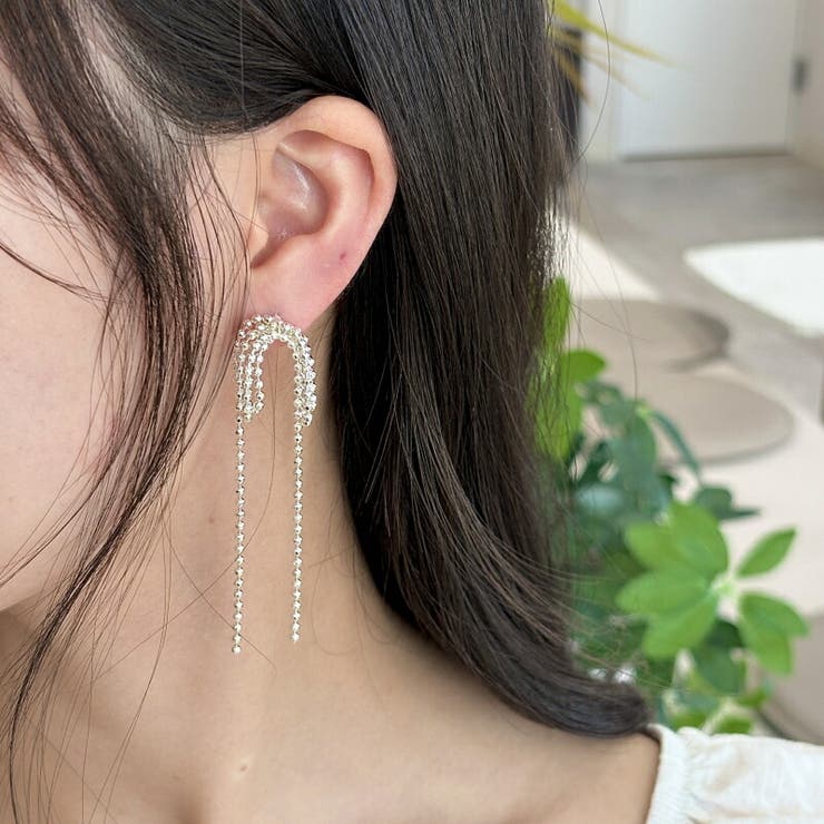lattencos 韓国アクセサリー ロングチェーンリボンピアス アクセサリー
