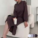 VIVID LADY 襟付きバルーン袖ロングワンピース レディース 長袖 春 ボリューム袖 ロングワンピース ウエストリボン付き サイドスリット入り 韓国ファッション カジュアル opdo1414 ワンピース・ドレス
