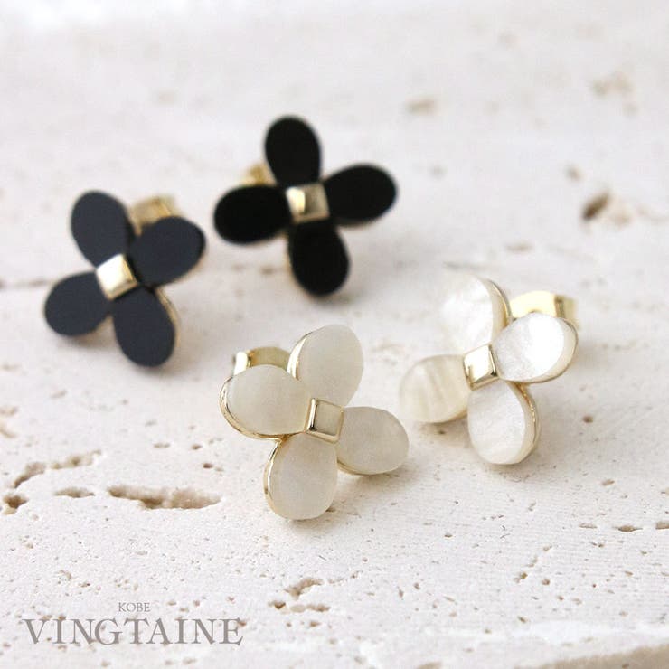 VINGTAINE ピアス イヤリング フラワー クラシカル お揃い 上品 マーブル シンプル アクセサリー 可愛い ギフト プレゼント チタン P5280 ア...