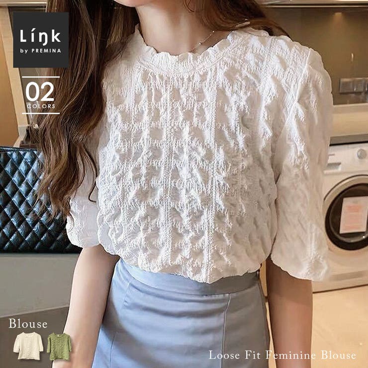 PREMINA 【BL】ルーズフィットフェミニンブラウス/ブラウス/ルーズ/フィット/フェミニン/オーバーサイズ/オーバーシルエット/半袖/FREE/フリー/フリーサイズ/PREMINA/韓国 トップス