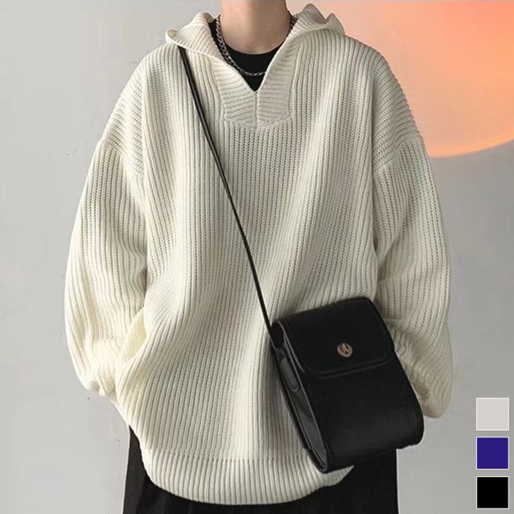 aimoha men 畦編みニット フーディー ニットパーカー ストリート系 オラオラ系 オーバーサイズ ビッグシルエット 大きいサイズ 長袖 メンズ 春夏秋冬 秋服 ワイドパンツ レディース ユニセックス オラオラ系 Tシャツ トップス