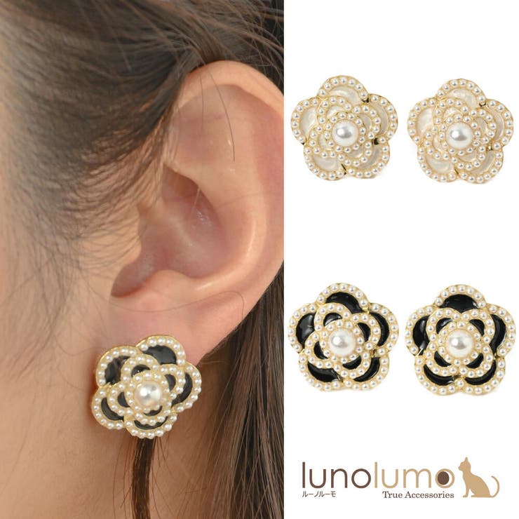 【10％OFFクーポン！2/10(火)1:59まで】lunolumo ピアス レディース フラワー 花 パール 白 黒 上品 お洒落 可愛い シルバー925 PI アクセサリー