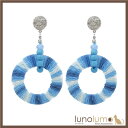 lunolumo SALE イヤリング レディース ウッド 木 天然素材 ボーダー 青 ブルー エスニック アジアン 大ぶり E アクセサリー