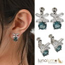 lunolumo SALE イヤリング レディース キュービックジルコニア キラキラ メタル シルバー 青 ブルー リボン 可愛い E アクセサリー