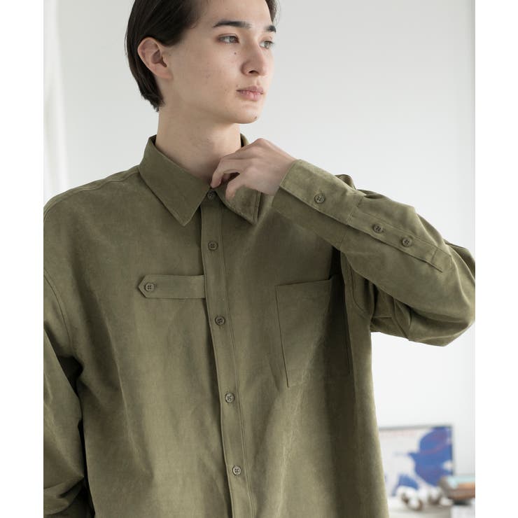 【10%OFFクーポン!11/27(木)1:59まで】aimoha men aimoha men FAKE SUEDE BELT SHIRT(olive,bla...
