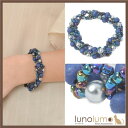 lunolumo ブレスレット ゴム フリーサイズ レディース ウッド 天然素材 青 ビーズ 螺旋 N アクセサリー