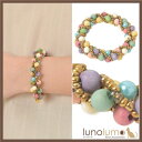 lunolumo ブレスレット ゴム フリーサイズ レディース ウッド 天然素材 カラフル ビーズ 螺旋 N アクセサリー