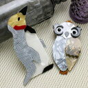 lunolumo ブローチ レディース 樹脂 ペンギン フクロウ ふくろう 猛禽類 レース お洒落 プレゼント B アクセサリー