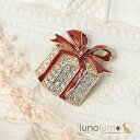 lunolumo クリスマス ブローチ プレゼント ラッピング リボン キラキラ ラインストーン ゴールド B アクセサリー