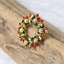 lunolumo クリスマス ブローチ クリスマスリース 花 フラワー キラキラ ラインストーン 赤 緑 プレゼント B アクセサリー
