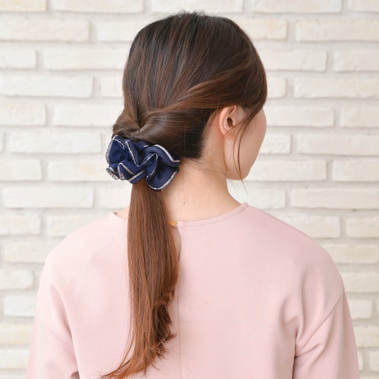 lunolumo シースルーレースの縁取りシュシュ ヘアアクセサリー