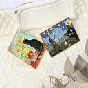 lunolumo ピンバッチ ラペルピン ピンブローチ 猫 ネコ ねこ 黒猫 絵画 ひまわり 月 夜 プレゼント B アクセサリー