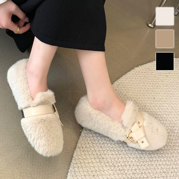 【10％OFFクーポン！11/27(木)1:59まで】Dewlily フェイクファーベルトシューズ レディース 10代 20代 30代 韓国ファッション カジュアル 秋 冬 可愛い 靴 シューズ フラット ぺたんこ シューズ・靴