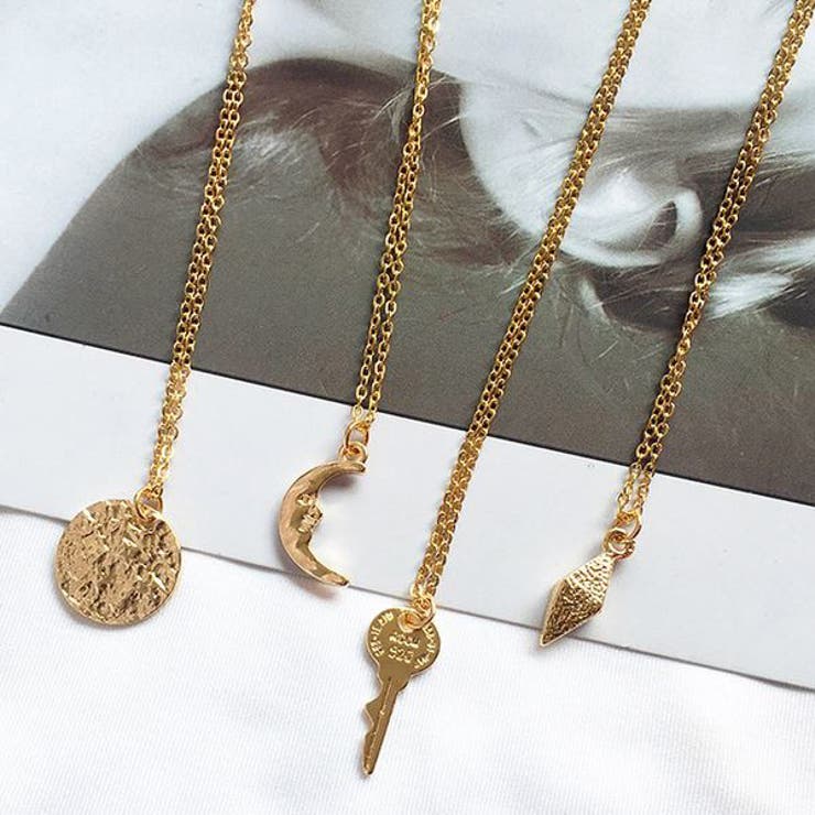 gulamu jewelry 4タイプ チャーム 鍵 月 円 ひし形 ネックレス ゴールド シンプル カジュアル サークル ムーン プレゼント ギフト 贈り物女...