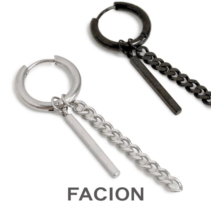 White - FACION 片耳メタルバーチェーンステンレスピアス フープ シルバー ブラック シンプル プチプラ メンズ レディース ストリート 韓国 オルチャン K-POP プレゼント ギフト 女性 男性 ユニセックス アクセサリー