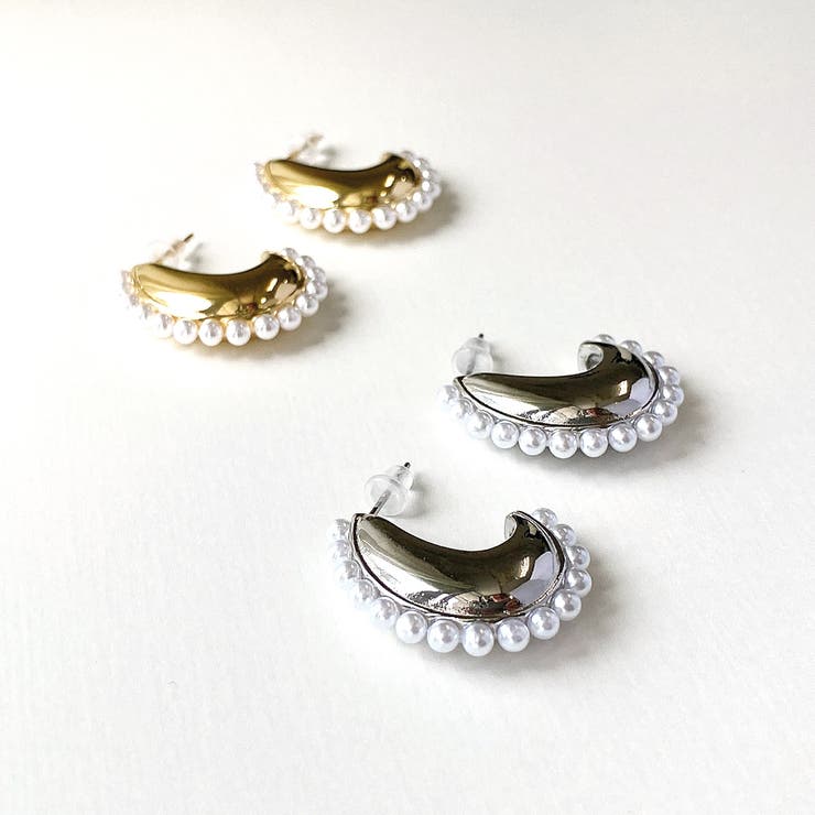 【10％OFFクーポン！2/10(火)1:59まで】FACION ムーンパールラインフープピアス レディースシルバーゴールド入学式結婚式 アクセサリー