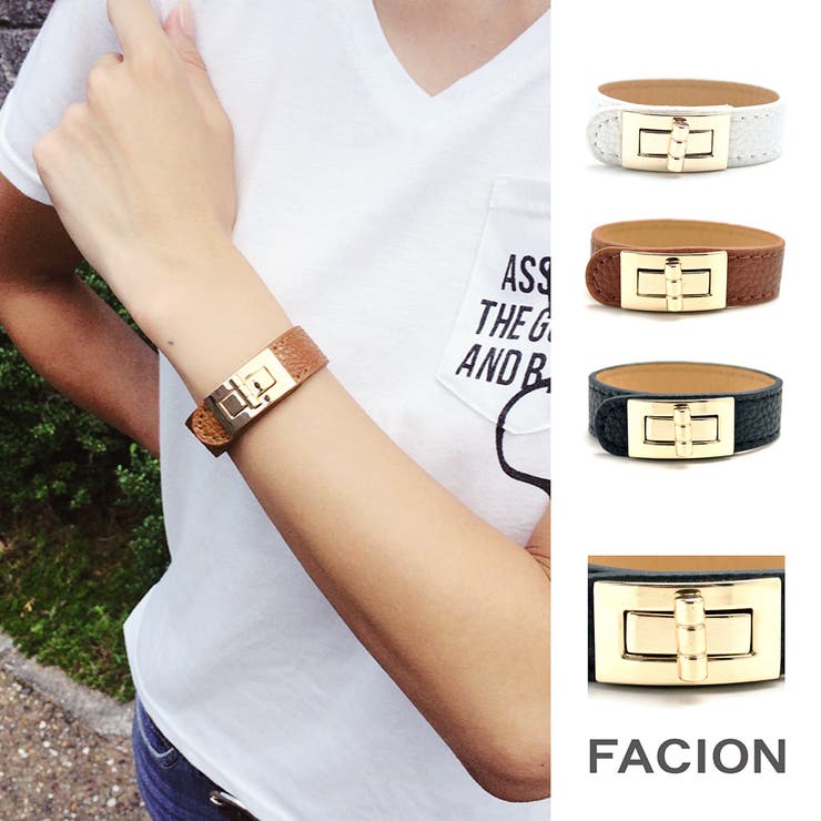 FACION ゴールドバックルレザーブレスレット バングル ホワイト ブラウン ブラック レザー 春 夏 レディース 人気 ランキング シンプル アクセサリー ...