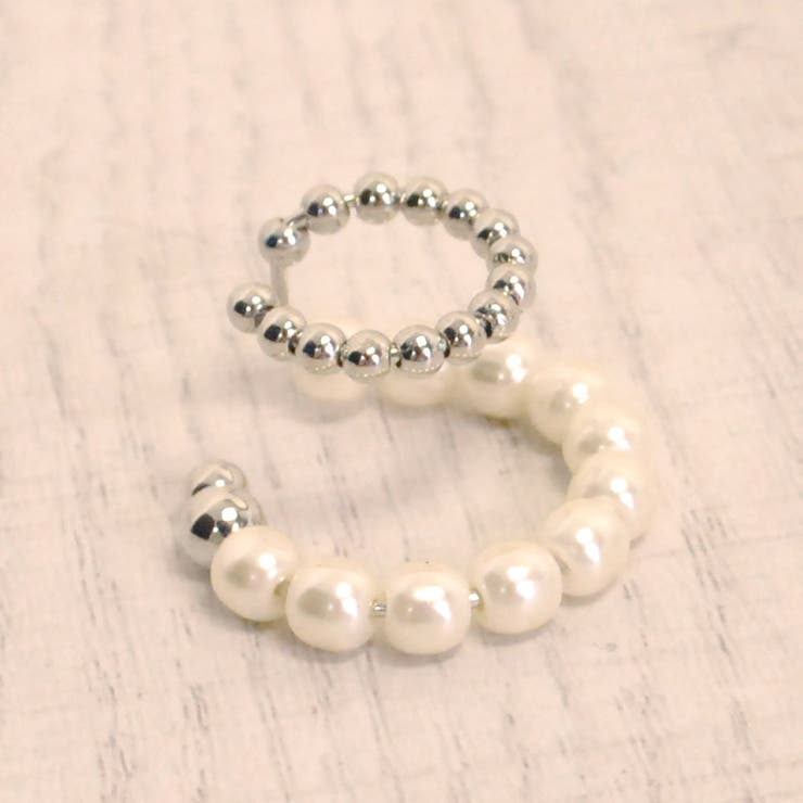FACION 片耳用パールメタルダブルリングイヤーカフ ノンホールピアス イヤリング シルバー 軟骨ピアス 結婚式 パーティー プレゼント ギフト 小顔 レディ...