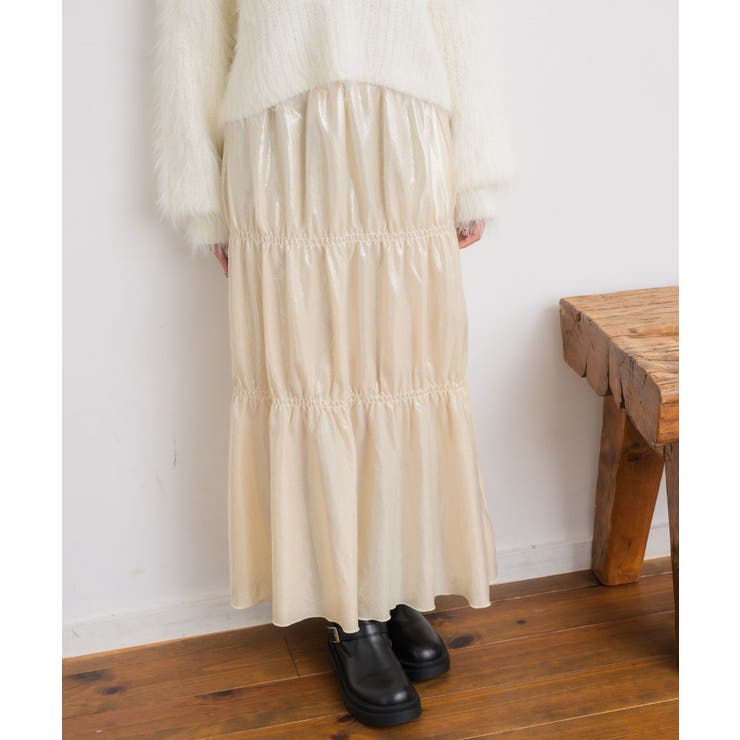 【10％OFFクーポン！3/26(木)1:59まで】RETRO GIRL メタリックティアードSK スカート