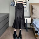 kirakiraShop フェイクレザーミモレ丈マーメイドスカート3サイズ ボトムス スカート ミモレ丈 マーメイドシルエット ロングスカート ハイウエスト レ...